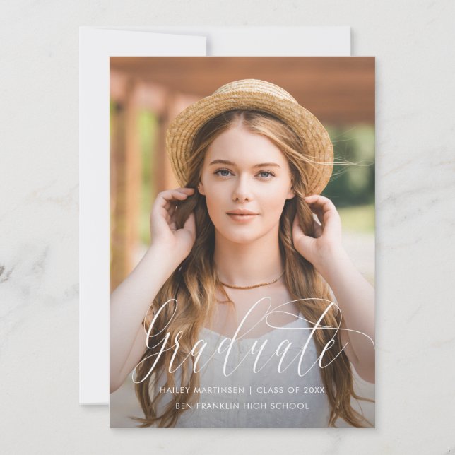 Pretty Script Blue Photo Graduation Announcement (Front)