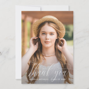 Pretty Script Blue Photo Graduation Thank You Announcement