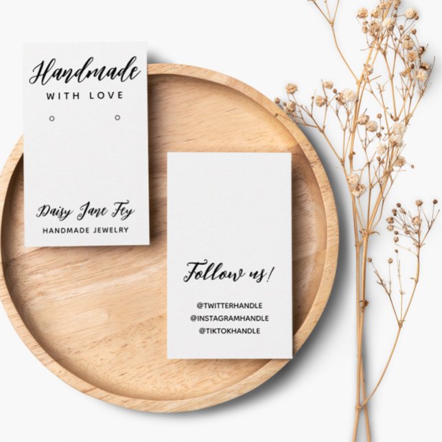 Pretty Script Handmade With Love Earring Display Business Card (Creator Uploaded)
