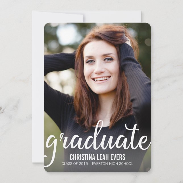 Pretty Script Modern Photo Graduation Announcement (Front)