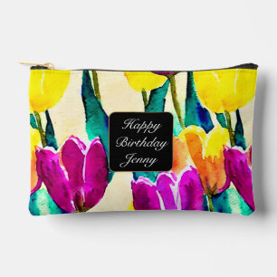 Pretty script tulips garden Yellow Beige Accessory Pouch