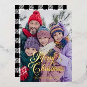 Pretty Script White and Black Buffalo Plaid Photo