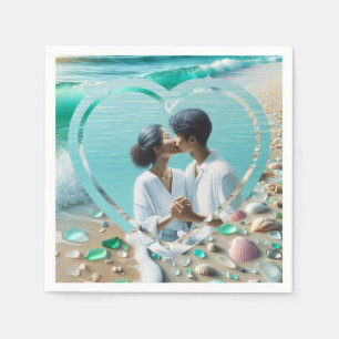 Pretty Sea Glass Photo Wedding  Napkin