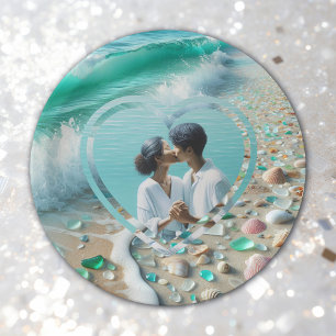 Pretty Sea Glass Photo Wedding  Paper Plate