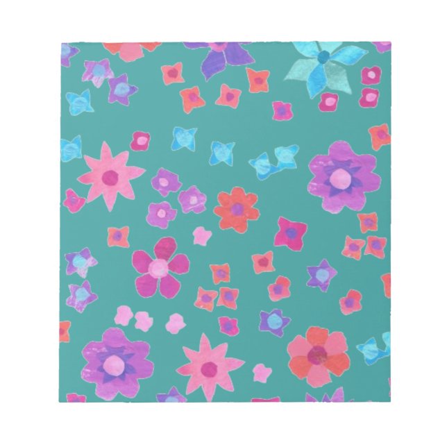 Pretty Sea Green Flower-Power Notepad or Jotter (Front)
