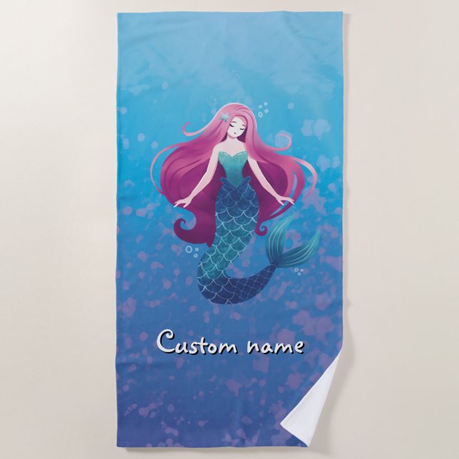 Pretty Sea Mermaid Personal Beach Towel (Front)