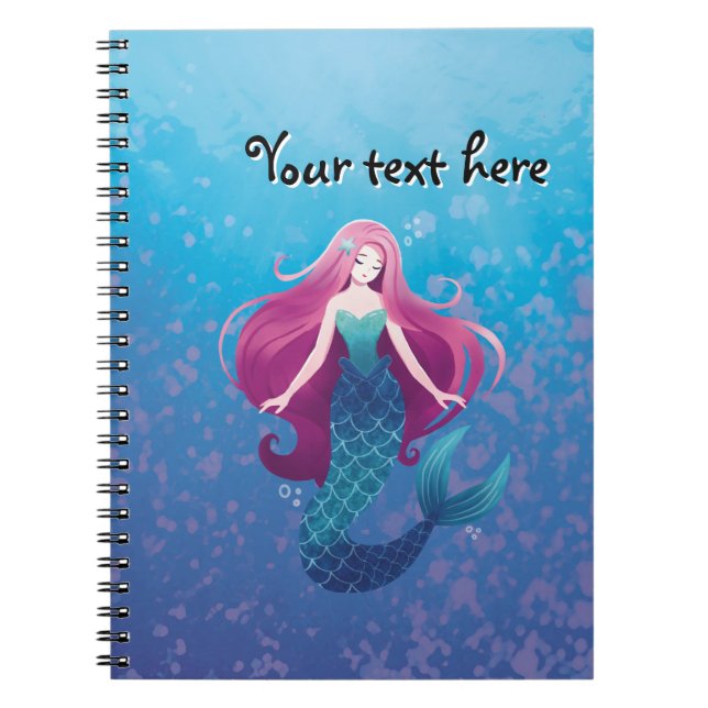 Pretty Sea Mermaid Personalised Spiral Notebook (Front)