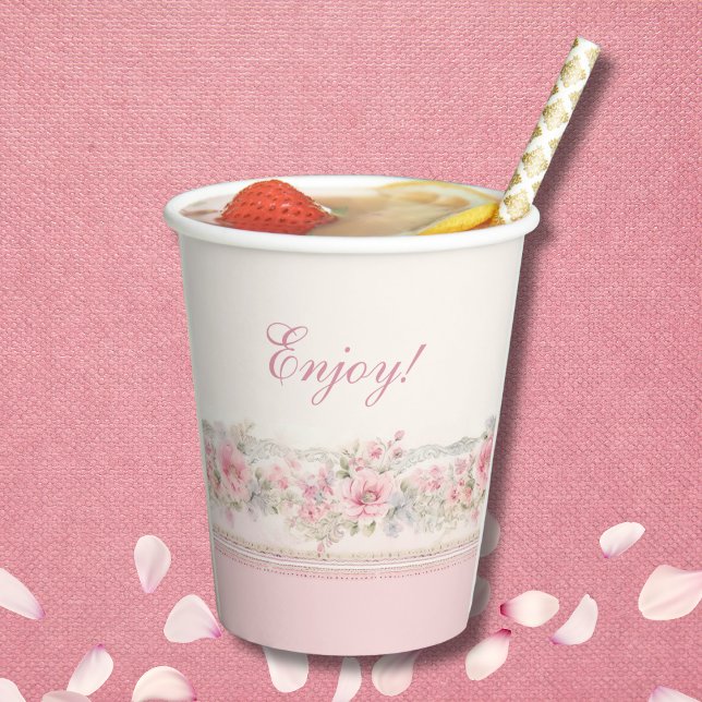 Pretty Shabby Chic Girl Pink Floral Baby Shower Paper Cups (Creator Uploaded)