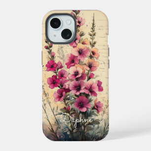 Pretty Shabby Chic Pink Wildflower Personalised iPhone 15 Case