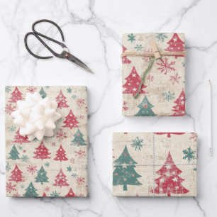 Pretty Shabby Chic Vintage Christmas Tree Wrapping Paper Sheet