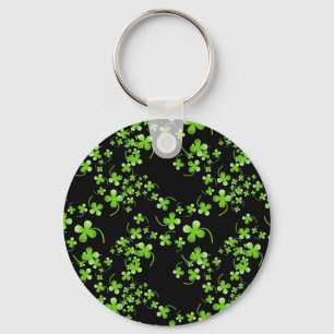 Pretty Shamrock pattern, green on black accessory Key Ring