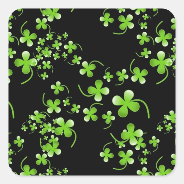 Pretty Shamrock pattern, green on black accessory Square Sticker (Front)