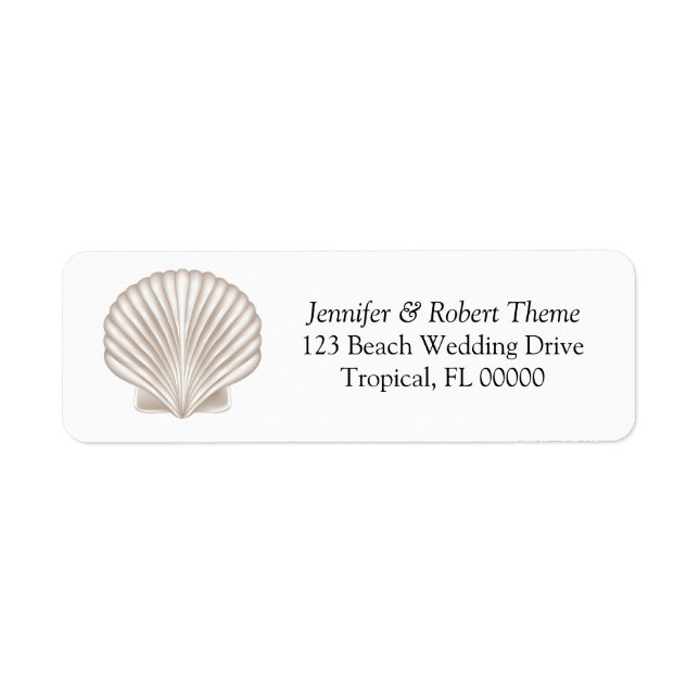 Pretty Shell Beach Wedding Invitation Mail Label (Front)