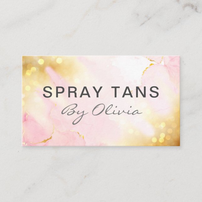 Pretty Shimmering Pink Gold Spray Tanning Service Business Card (Front)