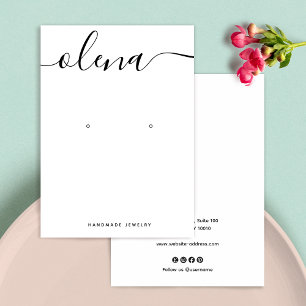 Pretty Signature Script White Earring Business Card