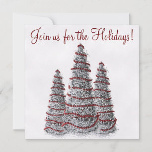 Pretty Siler and Red Christmas Tree Holiday Invita Invitation