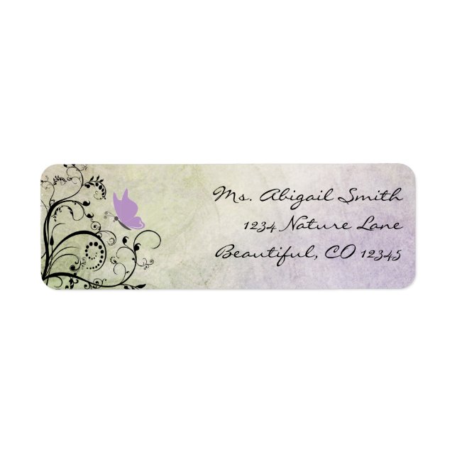 Pretty Silhouette Butterfly and Vines Address (Front)