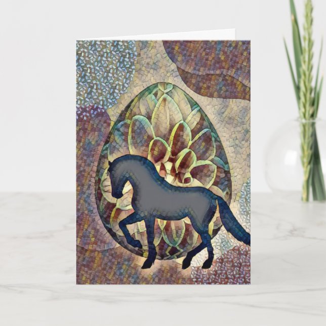 Pretty Silhouette Horse and Easter Egg Easter Card (Front)