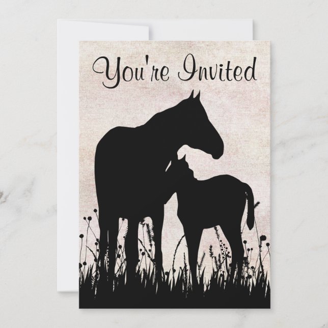 Pretty Silhouette Mare and Foal Horse Baby Shower Invitation (Front)
