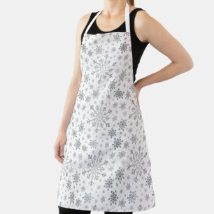 Pretty Silver Christmas Snowflakes on Winter White Apron