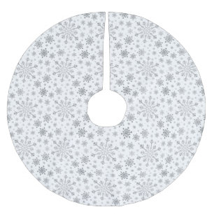 Pretty Silver Christmas Snowflakes on Winter White Brushed Polyester Tree Skirt