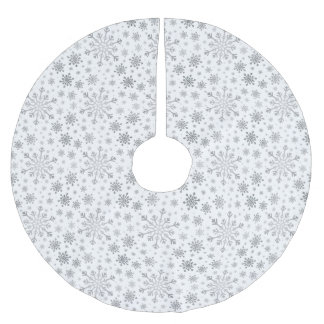 Pretty Silver Christmas Snowflakes on Winter White Brushed Polyester Tree Skirt
