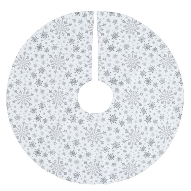 Pretty Silver Christmas Snowflakes on Winter White Brushed Polyester Tree Skirt (Front)