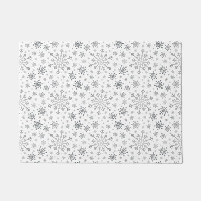 Pretty Silver Christmas Snowflakes on Winter White Doormat (Front)