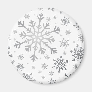 Pretty Silver Christmas Snowflakes on Winter White Magnet