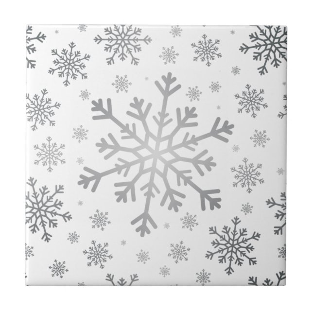 Pretty Silver Christmas Snowflakes on Winter White Tile (Front)
