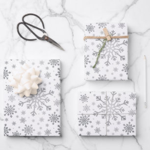 Pretty Silver Christmas Snowflakes on Winter White Wrapping Paper Sheet