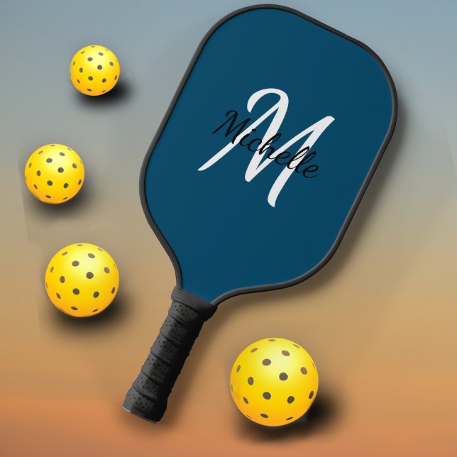 Pretty Simple Blue Monogram Name & Initial Pickleball Paddle (Creator Uploaded)