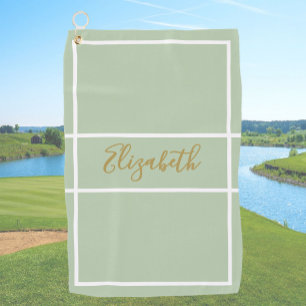 Pretty simple dusty green with custom name ladies  golf towel