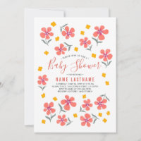 Pretty simple folk Red yellow flowers Baby Shower