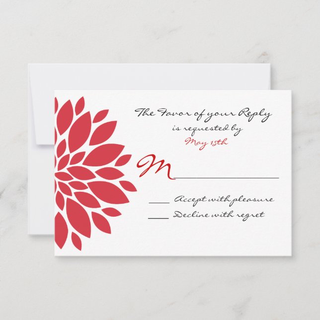 Pretty Simple Red Flower Art Wedding RSVP Cards (Front)