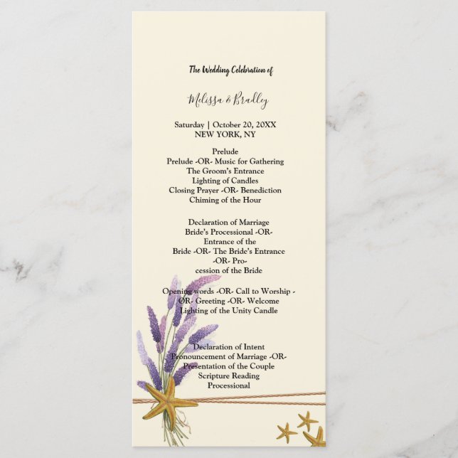 pretty Simple starfish  ceremony Program Programme (Front)