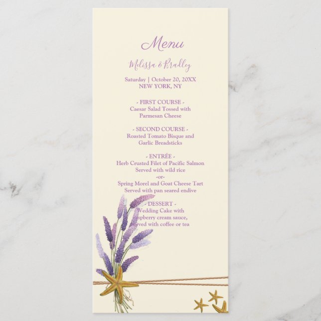 pretty Simple starfish Wedding Menu (Front)