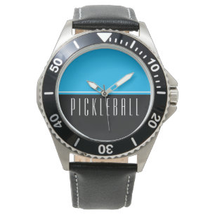 Pretty Sky Blue Black Colour Block PICKLEBALL Text Watch