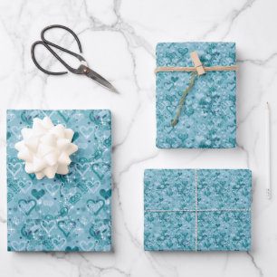 Pretty Sky Blue Hearts Flat Wrapping Paper Sheets