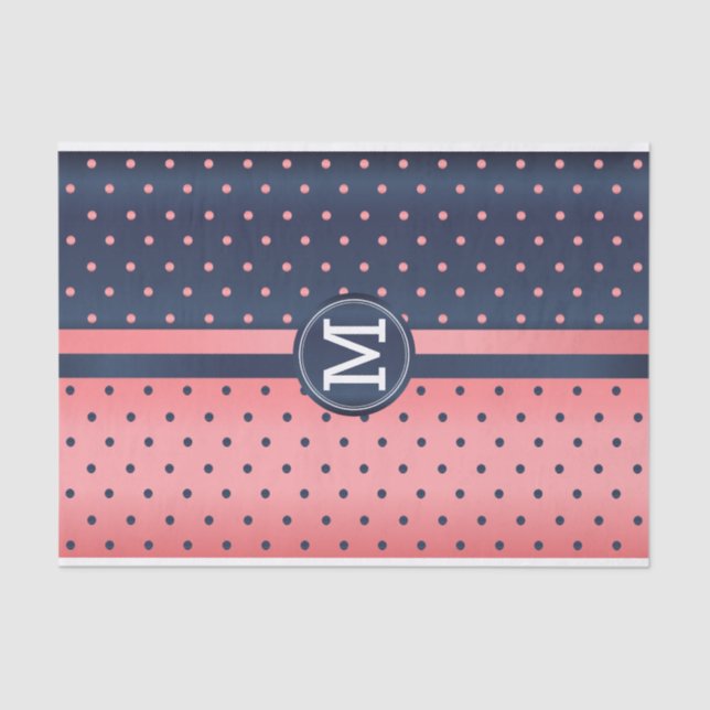 Pretty Slate Blue and Coral - Monogram Tissue Paper (Front)