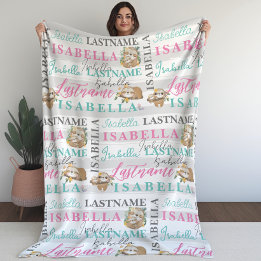 Pretty Sloth Blanket With Name with Stripes