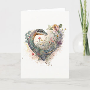 Pretty Snake with Purple Flowers Valentine's Day Holiday Card