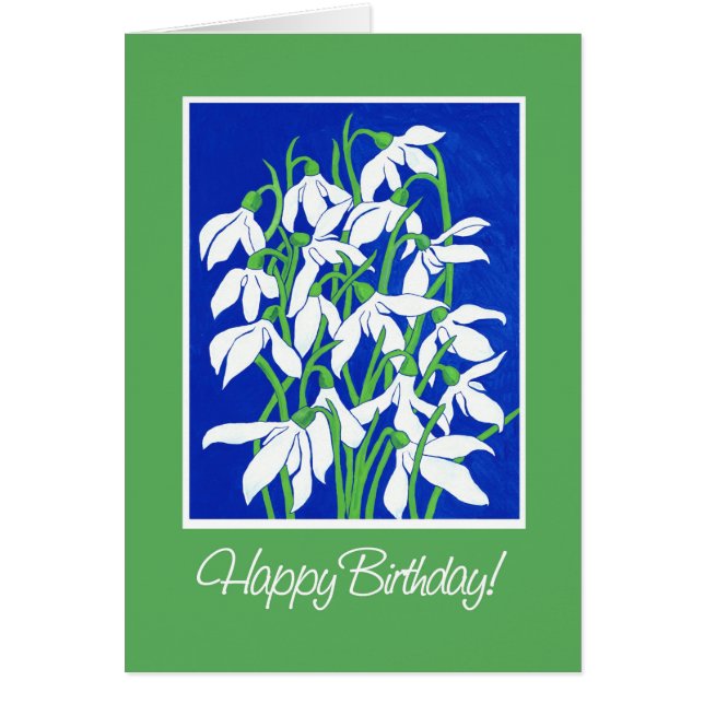 Pretty Snowdrops on Blue and Green Winter Birthday (Front)