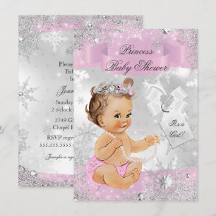 Pretty Snowflake Princess Pink Baby Shower Invite