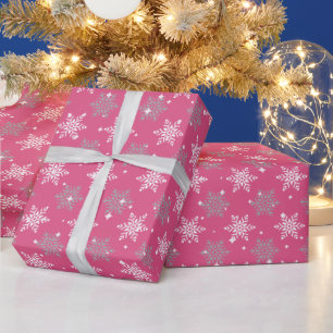 Pretty snowflakes and sparkles hot pink Christmas Wrapping Paper