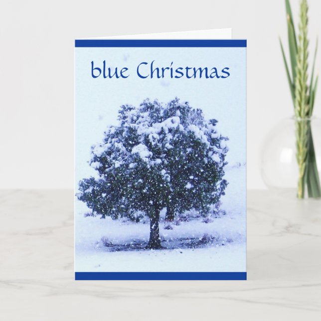 Pretty Snowy Blue Christmas - Across the Miles Holiday Card (Front)