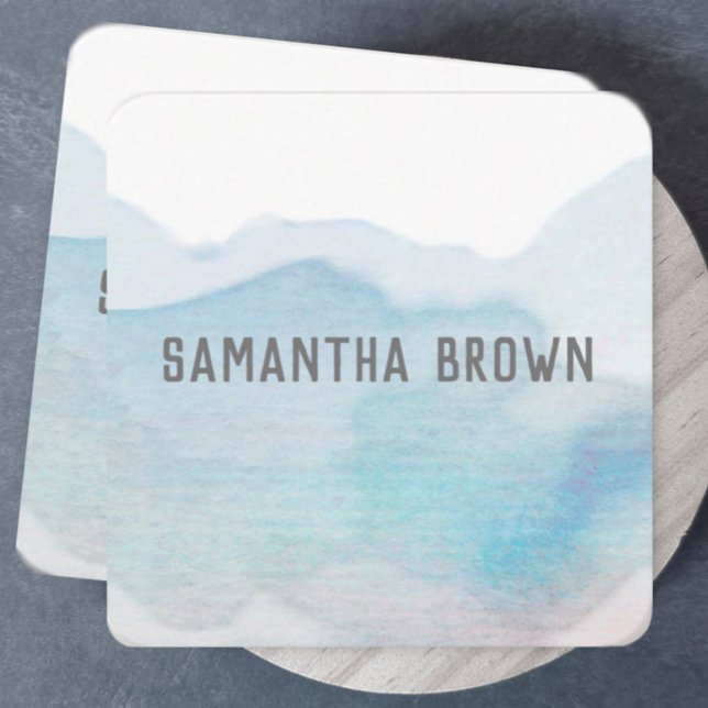 pretty soft blue abstract watercolor artistic square business card (Creator Uploaded)