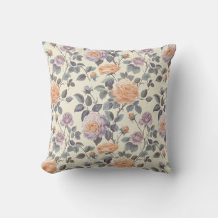 Pretty soft lilac and orange floral design cushion