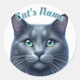 Pretty Solid Grey Longhaired Cat • Personalised Classic Round Sticker