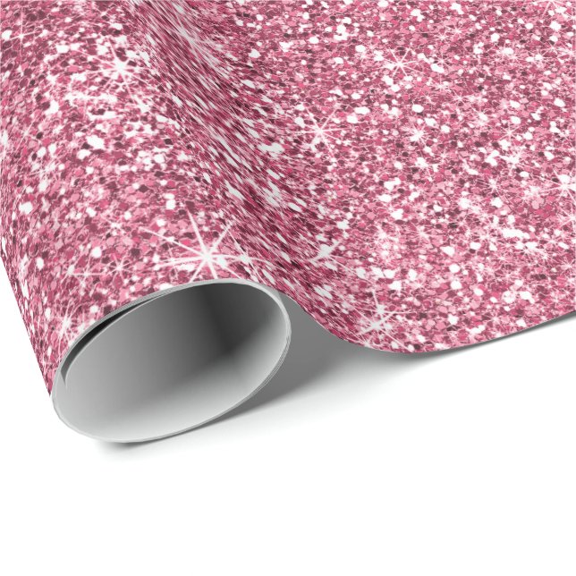 Pretty Sparkle Pink Faux Glitter Wrapping Paper (Roll Corner)